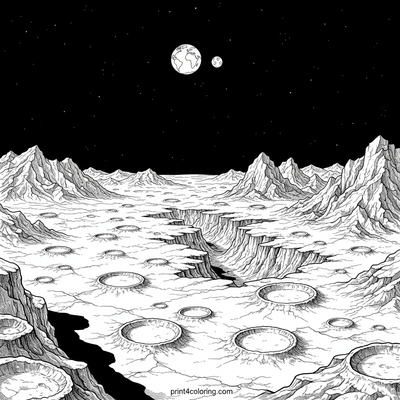 Mercury's Ancient Craters and Distant Earth - free printable coloring page