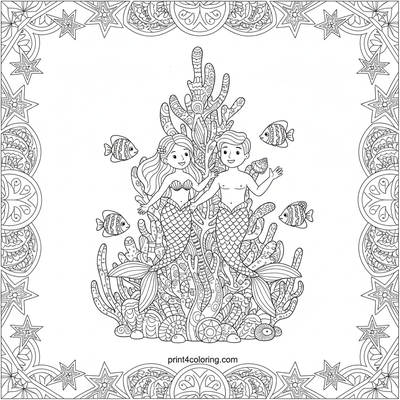 Zentangle Reef Expedition: Merfolk's Ascent - free printable coloring page