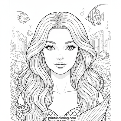 Enchanting Mermaid's Coral Garden Portrait - free printable coloring page
