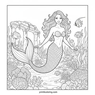 Enchanted Mermaid's Coral Kingdom - free printable coloring page