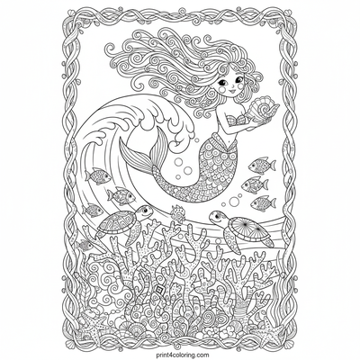 Mermaid's Enchanted Reef Glide - free printable coloring page