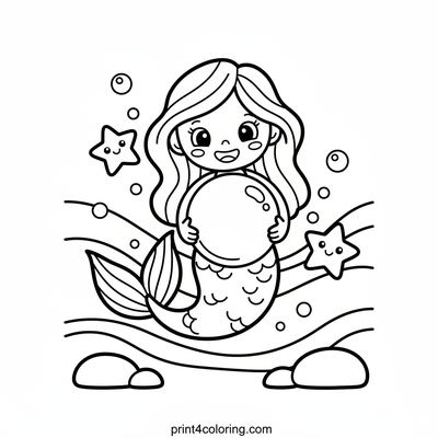 Sparkling Mermaid and Her Magic Pearl - free printable coloring page
