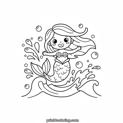Mermaid's Playful Splash Adventure - free printable coloring page