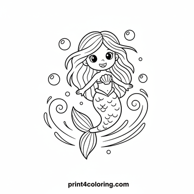 Happy Mermaid's Underwater Dance - free printable coloring page
