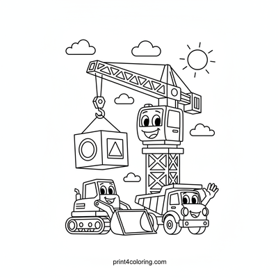 The Smiling Crane's Big Block Lift - free printable coloring page