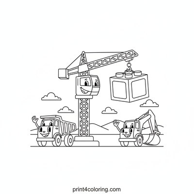 Friendly Crane's Giant Block Adventure - free printable coloring page