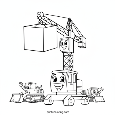 Smiley Crane's Gigantic Block Lift - free printable coloring page