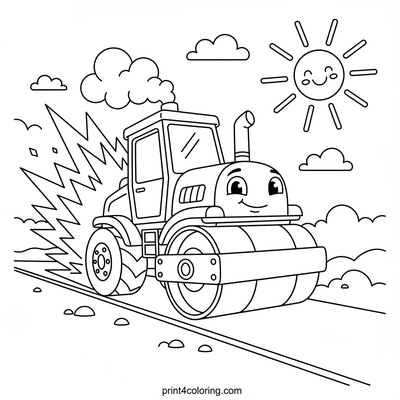 The Mighty Road Roller's Big Job - free printable coloring page