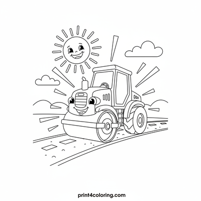 Mighty Road Roller at Work - free printable coloring page