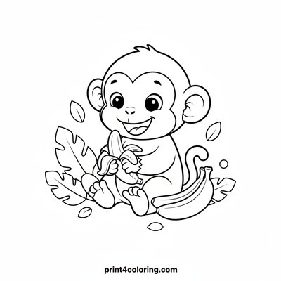 Happy Monkey's Banana Feast - free printable coloring page