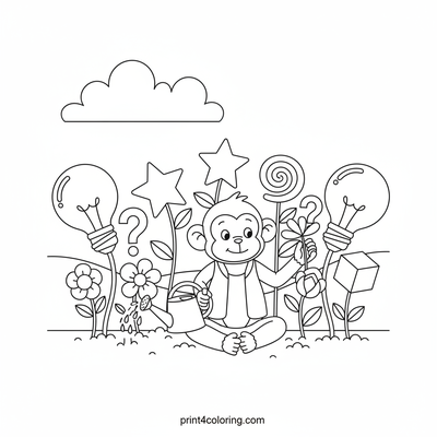 Monkey's Magical Idea Garden - free printable coloring page