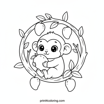 Happy Monkey's Mango Feast - free printable coloring page