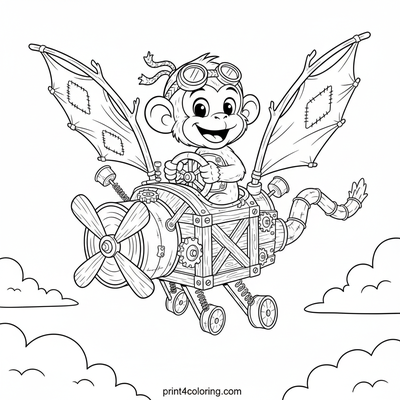 Monkey Inventor's Sky Soarer - free printable coloring page