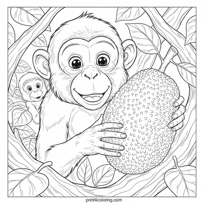 Curious Monkeys and the Giant Jackfruit - free printable coloring page