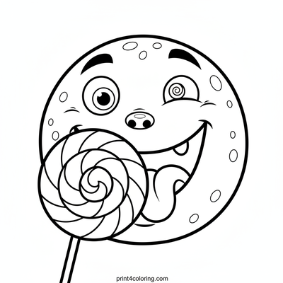 Lollipop Monster's Sweet Struggle - free printable coloring page