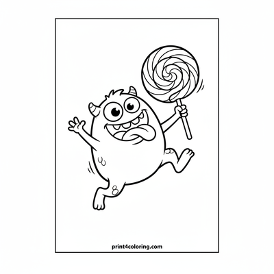 Monster's Sweet Struggle - free printable coloring page
