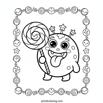 Lollipop Laughter: Monster's Sweet Challenge - free printable coloring page