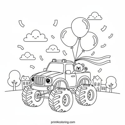 Teddy's Big Parade Monster Truck - free printable coloring page