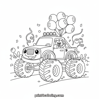 Teddy's Joyful Parade Monster Truck - free printable coloring page