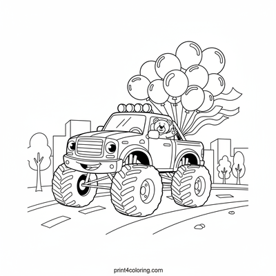 Monster Truck Parade Palooza - free printable coloring page