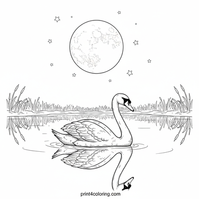 Moonlit Majesty: Swan on a Starlit Lake - free printable coloring page