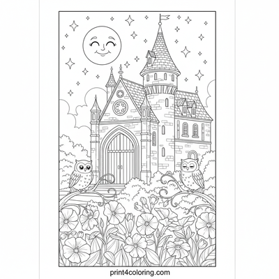 Enchanted Moonlit Castle Gardens - free printable coloring page