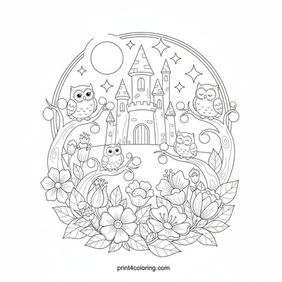 Enchanted Moonlit Castle Gardens - free printable coloring page