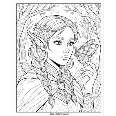 Moonlit Serenity: Elf and Luminous Moth - free printable coloring page