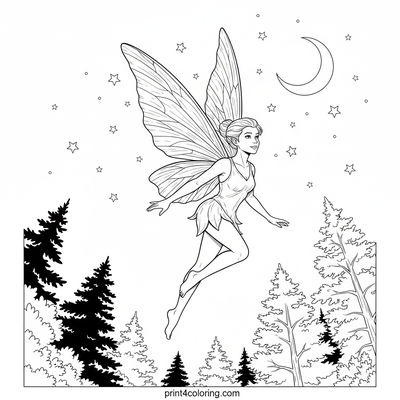 Moonlit Fairy Flight: Whispers of the Night - free printable coloring page