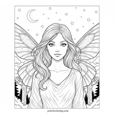 Enchanted Flight: Fairy's Moonlit Journey - free printable coloring page