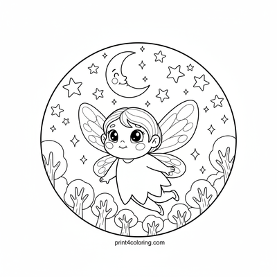 Enchanted Moonlit Fairy Flight - free printable coloring page