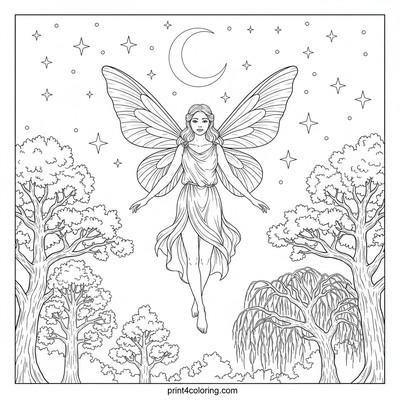 Celestial Fairy's Night Journey - free printable coloring page