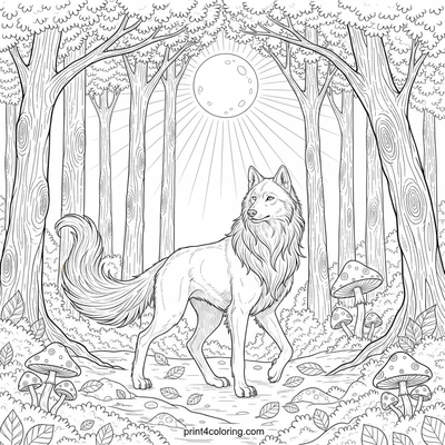 Lunar Wolf's Night Journey - free printable coloring page
