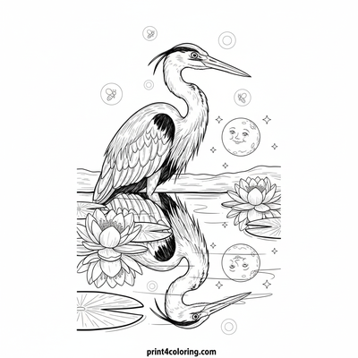 Whispers of the Moonlit Heron - free printable coloring page
