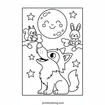 Moonlit Howl-a-Long with Forest Friends - free printable coloring page