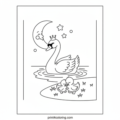 Moonlit Lullaby: Swan's Serenade - free printable coloring page