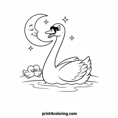 Moonlit Swan's Lullaby - free printable coloring page