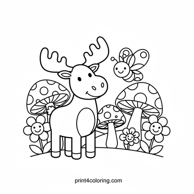 Whimsical Moose and Firefly Friendship - free printable coloring page