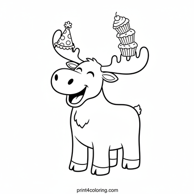 Silly Moose's Cupcake Party - free printable coloring page