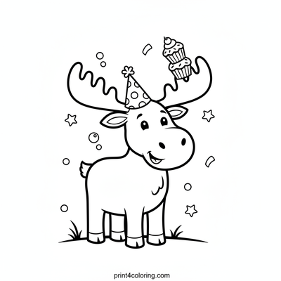 Moose's Silly Hat & Cupcake Party - free printable coloring page