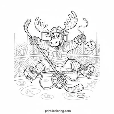 Moose's Hilarious Hockey Tangle - free printable coloring page