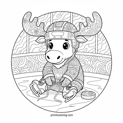Moose's Hilarious Hockey Tangle - free printable coloring page