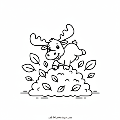 Happy Moose Leaf Jump - free printable coloring page