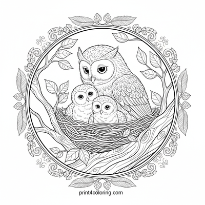 Wise Mother Owl and Fluffy Owlets