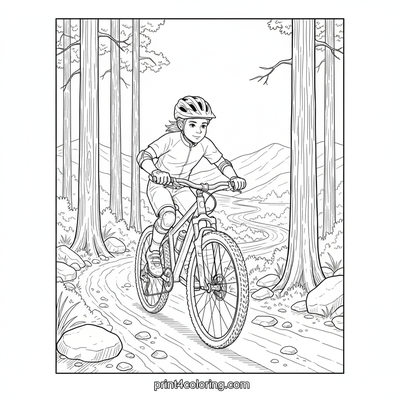 Mountain Bike Ascent: Forest Challenge - free printable coloring page