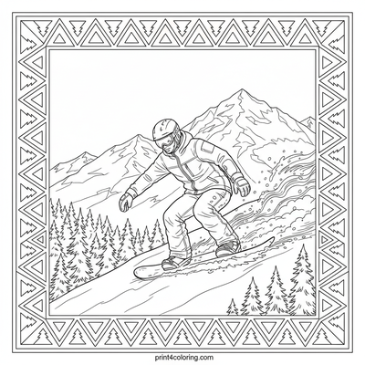 Snowboarder's Alpine Adventure - free printable coloring page