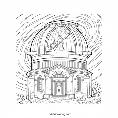 Cosmic Vista: Mountain Observatory Under the Milky Way - free printable coloring page