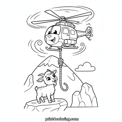Heroic Helicopter Saves Mountain Goat! - free printable coloring page