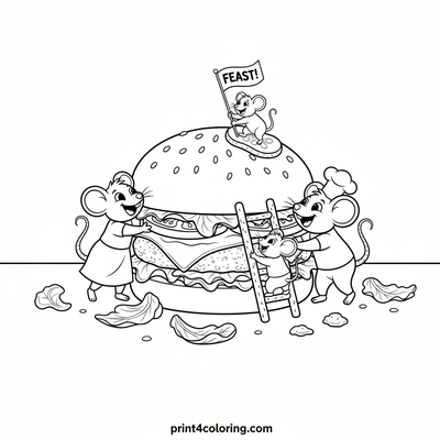 The Great Mouse Burger Mountain Feast - free printable coloring page