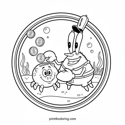 Mr. Krabs' Cozy Crab Bank - free printable coloring page